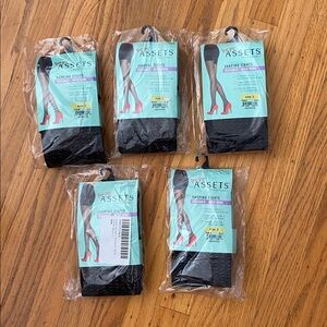 NWT 5 Pairs Spanx Assets Shaping Wish Bone Textured Shaping Tights in Black
